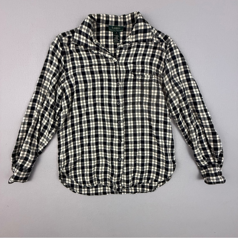 Lauren Ralph Lauren Shirt Women's Size 4 Classic Black and White Checkered‎ Top